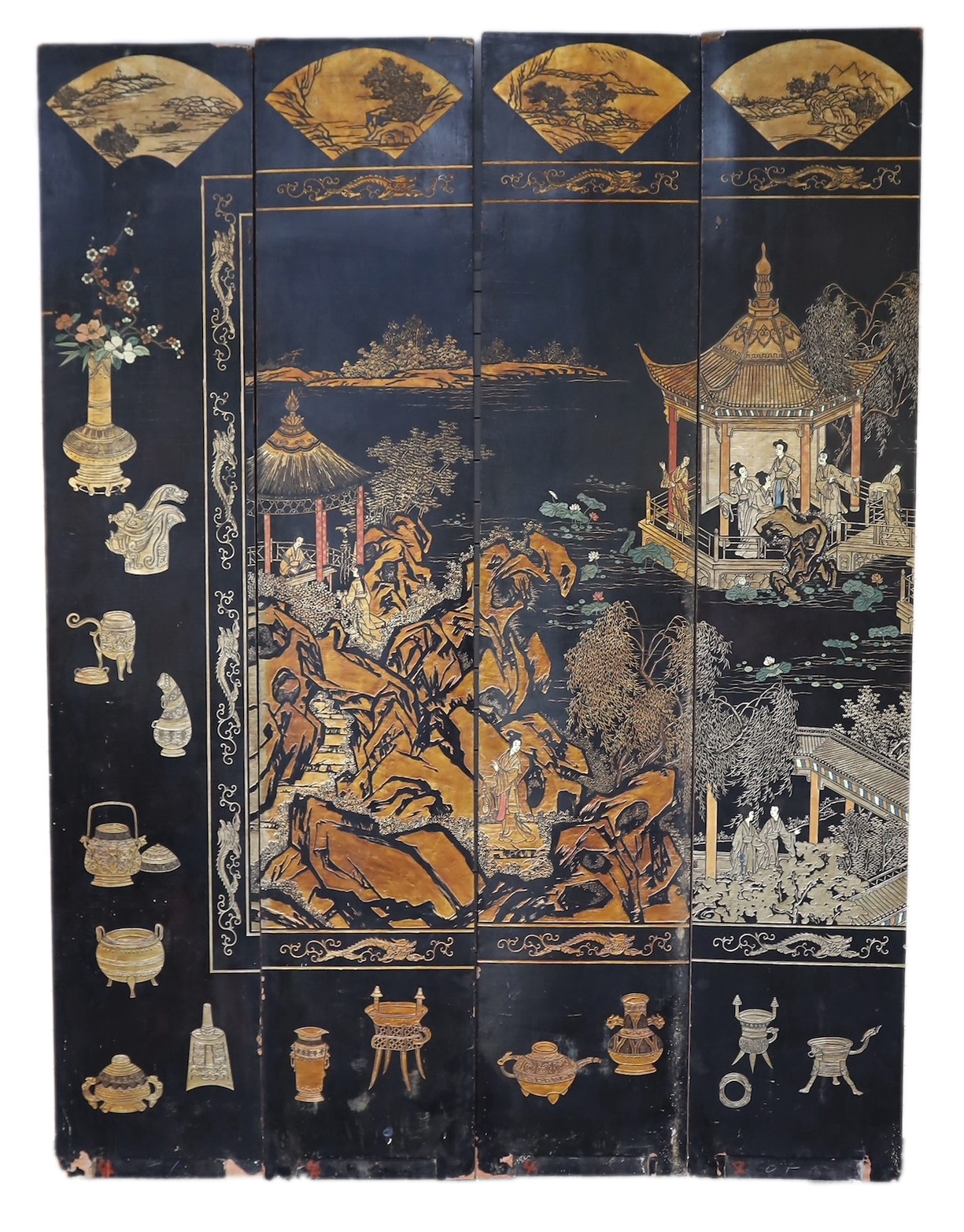 A tall Chinese coromandel lacquer twelve panel screen, 19th century, each leaf panel width 49cm, height 264cm